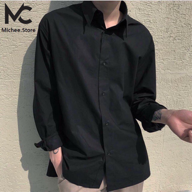 Áo sơ mi nam nữ dài tay Unisex Basic màu trắng và đen sơ mi lụa học sinh mịn mát form rộng suông-MC01