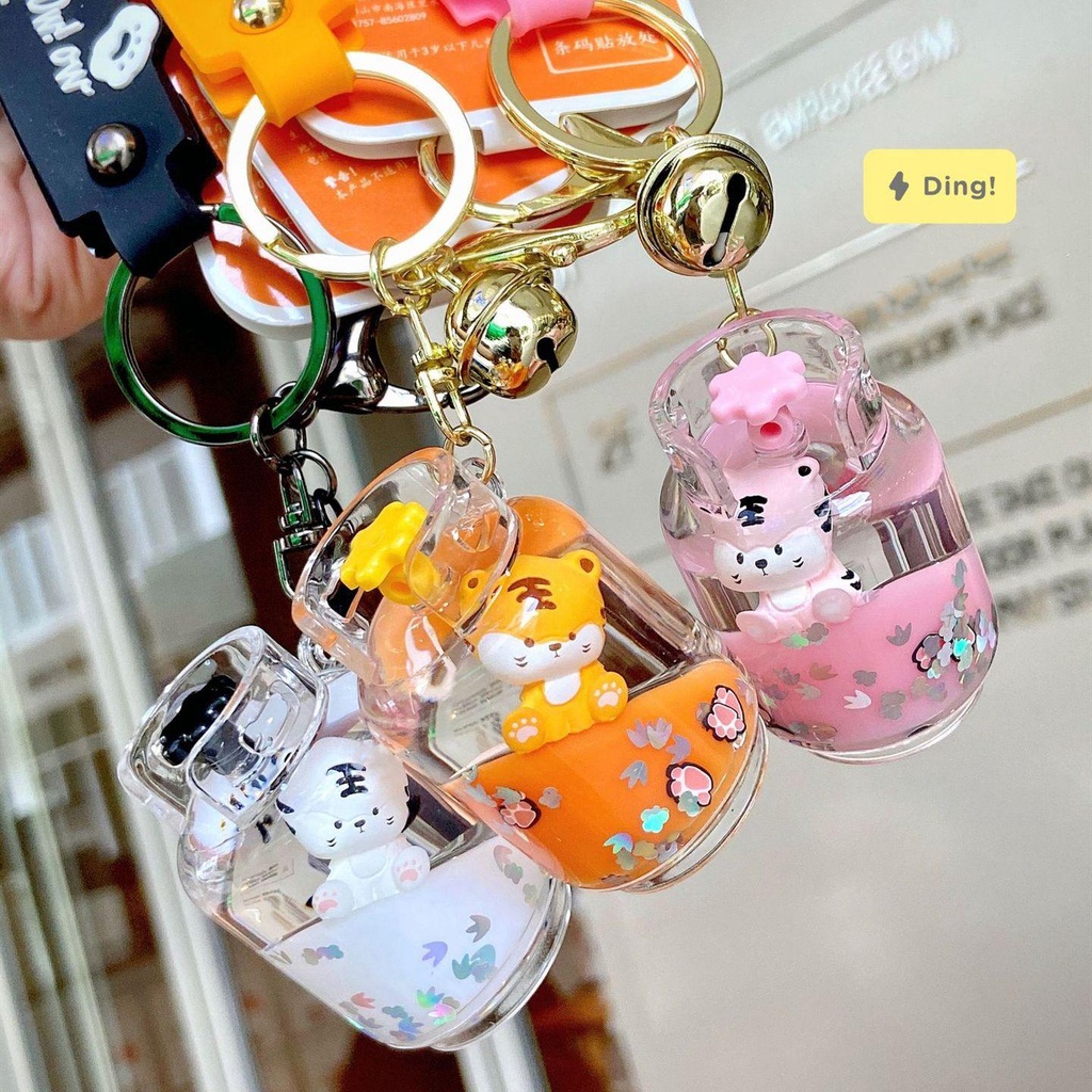 Sumu Móc Chìa Khóa Dạng Lỏng Nổi Hình Hổ Phối Cát Chảy Sáng Tạo Cho Nữ