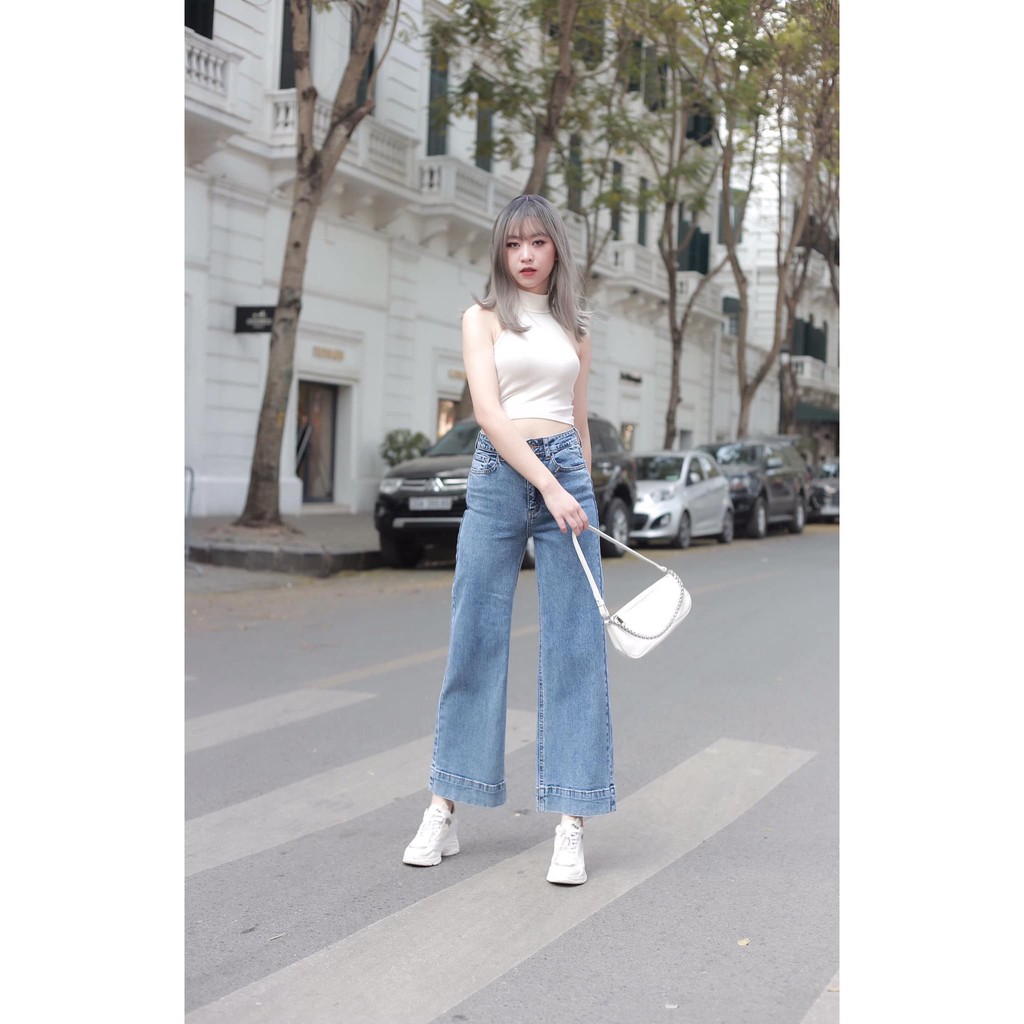 Quần jeans ống rộng 02 màu khói đá - kiểu gấu mới
