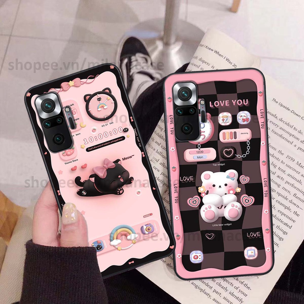 Ốp Xiaomi Redmi Note 10 / Note 10 Pro hình đồng hồ icon gấu mèo cute cực dễ thương ngộ nghĩnh