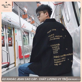 Áo Khoác Jeans Unisex Đen In Form Rộng Kinh Điển - TCA01