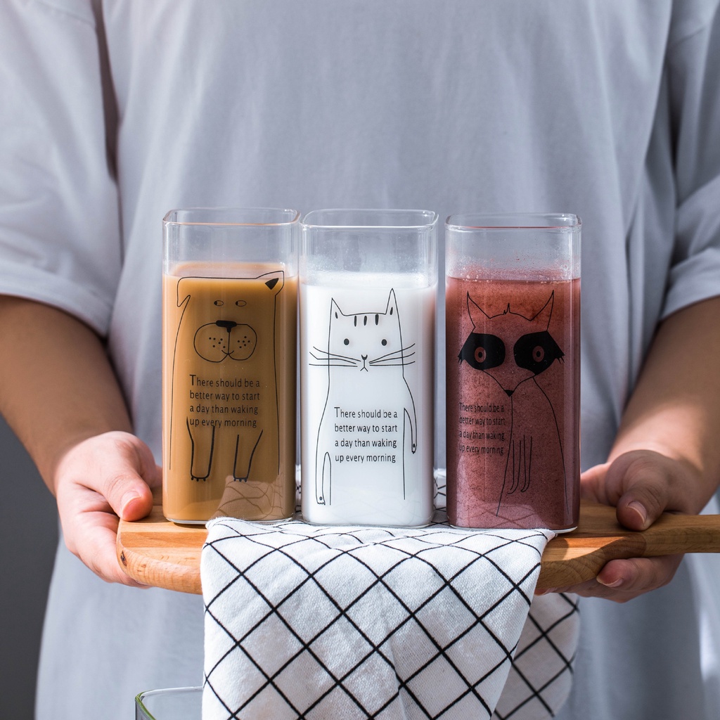 Ly thủy tinh chịu nhiệt uống nước dễ thương hình thú cưng, cốc thủy tinh cute trong suốt - Shop28Decor.com