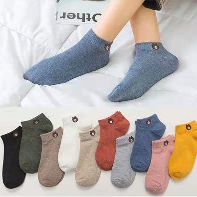 Tất Nữ Cổ Ngắn Set 10 Đôi Họa Tiết Hình Gấu Vớ Nữ Dễ Thương Nhiều Màu Mềm Mại Thoáng Khí Có Túi Đựng