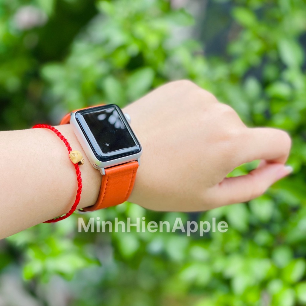 Dây da Apple Watch màu cam nổi bật hottrend 2021 size 38/40mm 42/44mm