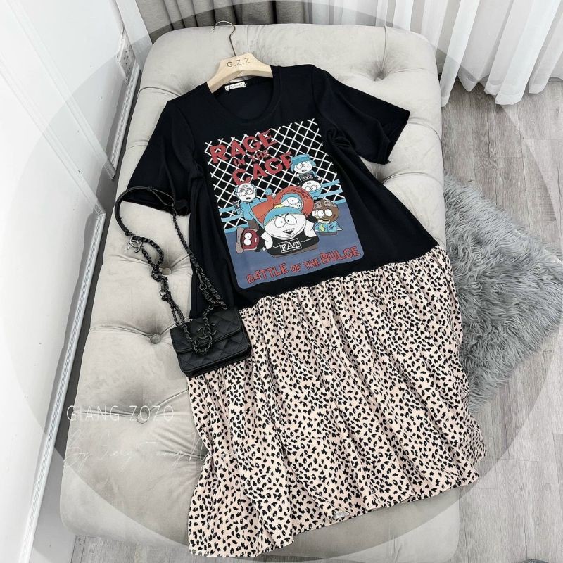 VÁY COTTON ĐEN IN HÌNH PHỐI DA BÁO | BigBuy360 - bigbuy360.vn