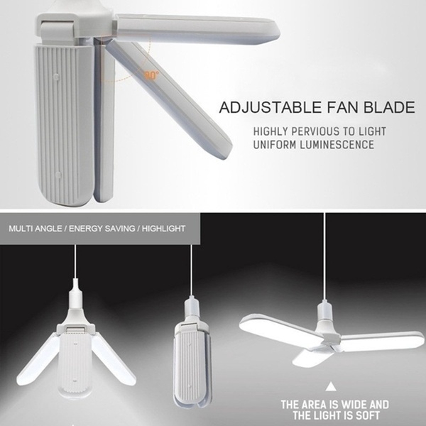 20W/45W Foldable E27 Led Garage Lights 2/3 Fan blades Garage Ceiling LED Shop Lights bulb for Garage Workplace Lighting