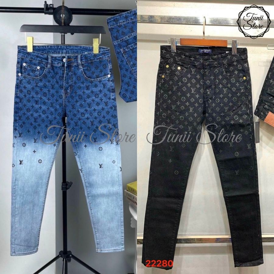 TNI22280 Quần Jean Nam Hoạ Tiết LV Hai Màu Cá Tính - Quần Bò Nam Đẹp - Tunii Store