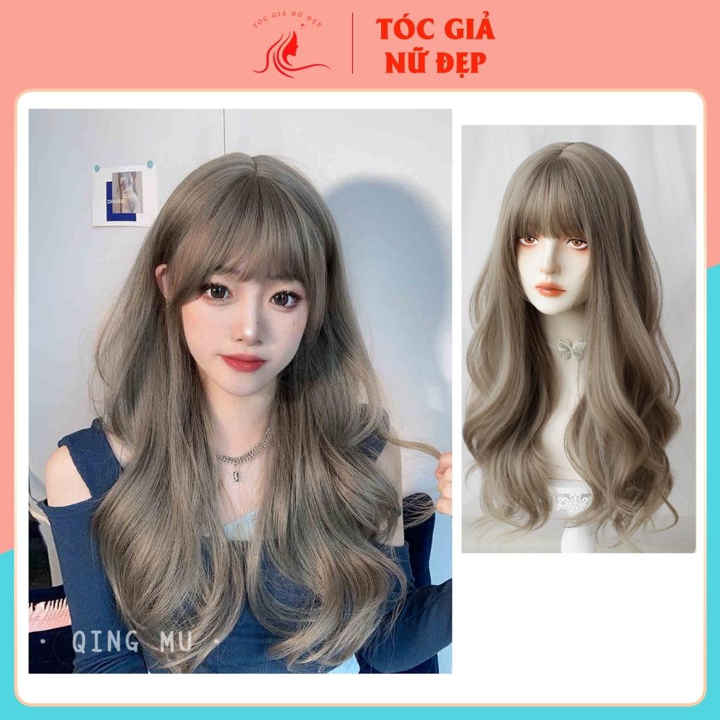 Tóc giả nữ cả đầu xoăn dợn dài 60cm, màu vàng tây