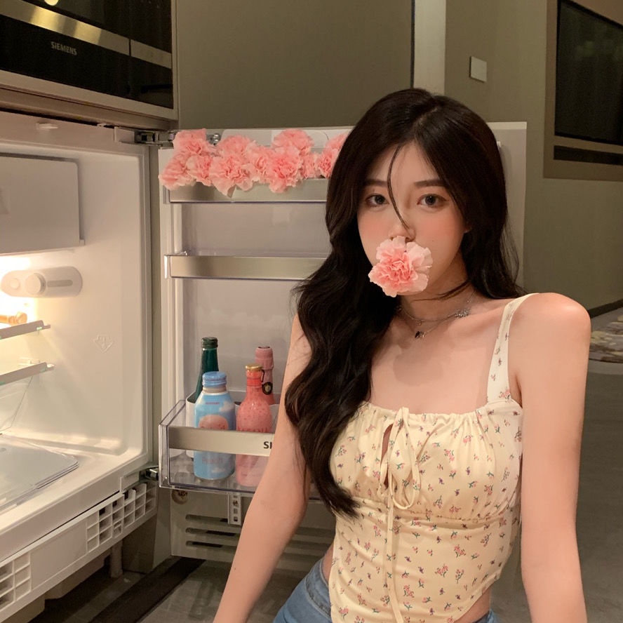 Áo hai dây họa tiết hoa quyến rũ thời trang mùa hè cho nữ