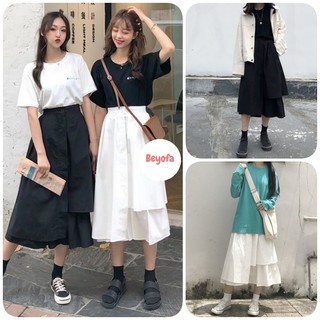 Chân Váy Xòe - Chân váy Uzallang lệch vạt 2 màu