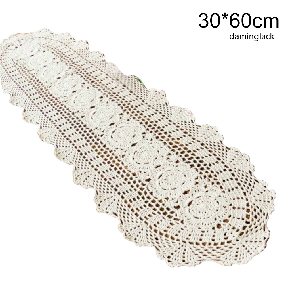 Khăn Trải Bàn Đan Móc Phối Ren Rỗng Handmade Phong Cách Cổ Điển Trang Trí Nội Thất