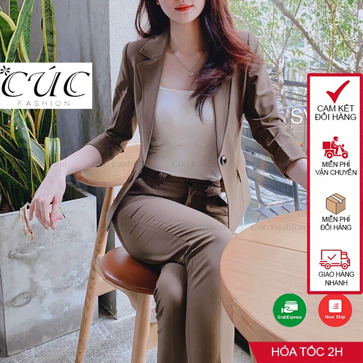 Bộ vest nữ CÚC FASHION bộ đồ thời trang Hàn Quốc áo croptop đẹp mic quần baggy đen trắng set vest cổ 3 cúc SV101