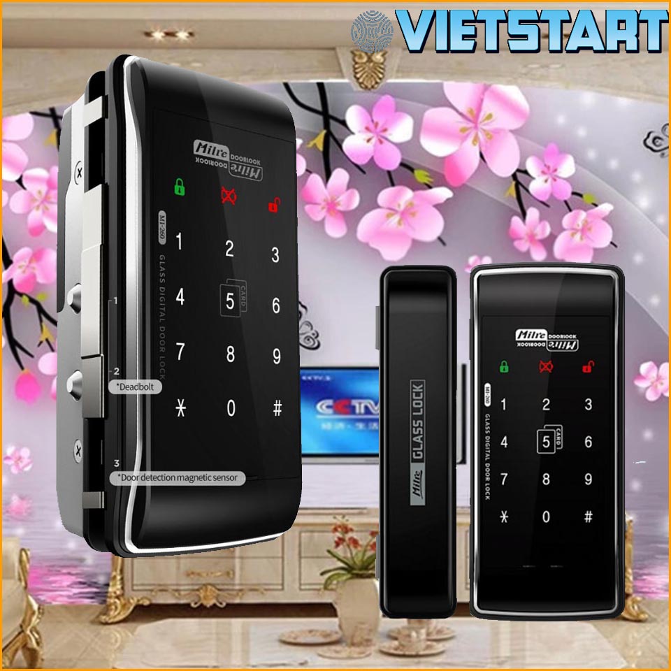 Khóa thông minh Milre Glass MI-260S mở khóa bằng mật khẩu, thẻ từ và chìa cơ phù hợp cho khách sạn, chung cư, nhà trọ