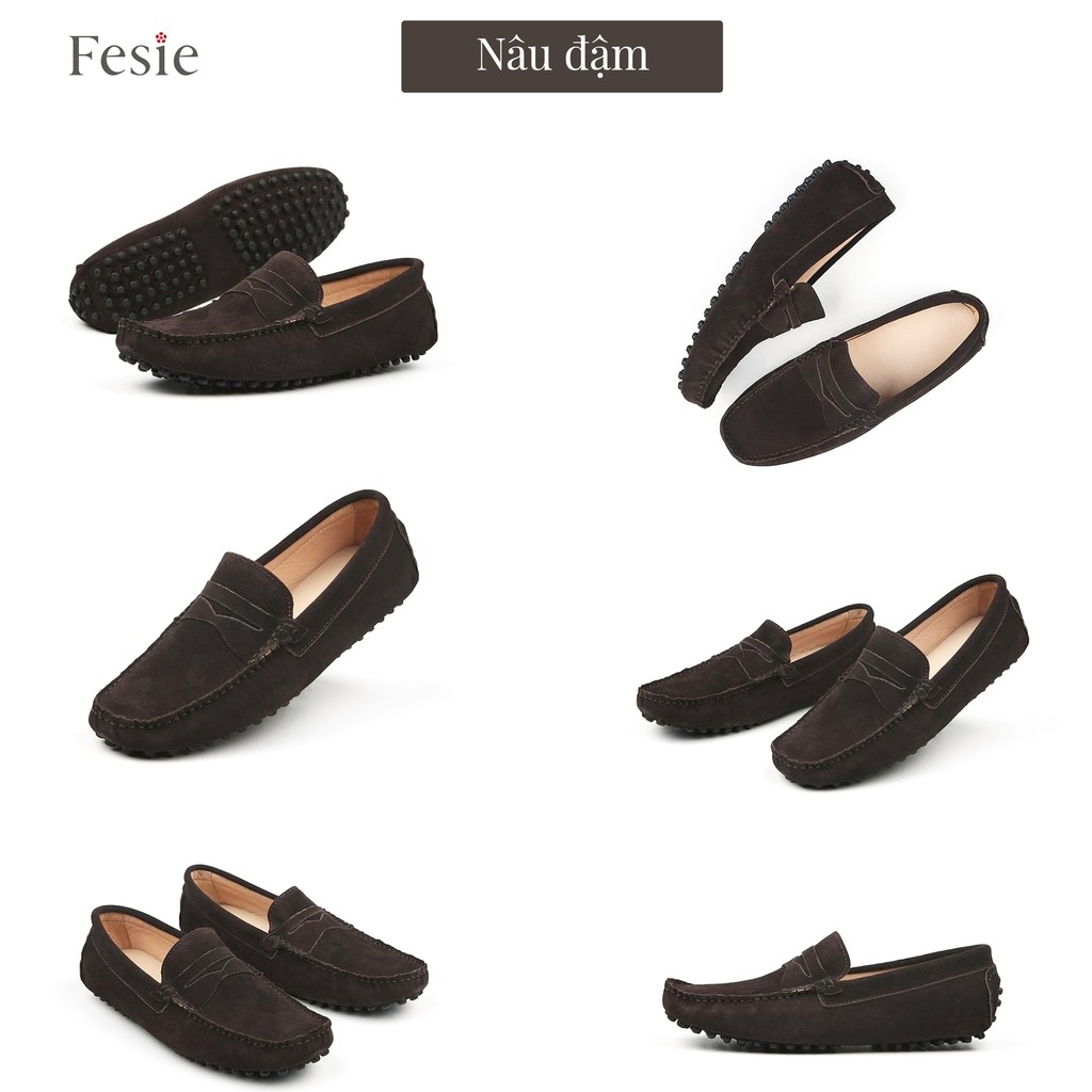 Giày Lười Nam, Giày Mọi Nam Da Bò Lộn Cao Cấp, Màu Đen và Nâu - Fesie Leather Moccasins 🎁