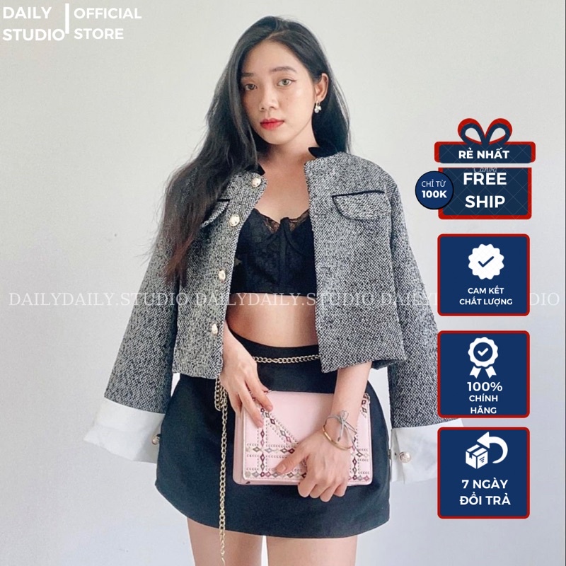 ÁO KHOÁC NỮ - ÁO KHOÁC DẠ TWEED, Áo Dạ Tweed Hai Lớp Cao Cấp Màu Tiêu Cúc Đồng