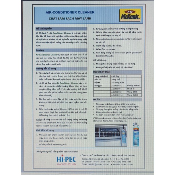 Chất làm sạch máy lạnh AIR-CONDITIONER CLEANER