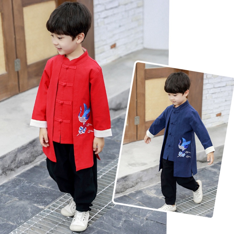 Bộ Đồ Hán Phục 2 Món Áo Sơ Mi + Quần Dài In Hình Rồng Năm Mới 2024 Kiểu Trung Hoa Dễ Thương Cho Bé Trai