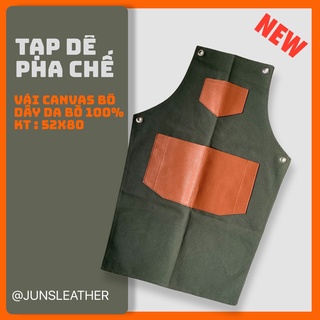 Tạp dề pha chế vải canvas dây da của Junsleather phối da bò cao cấp dành cho Barista/Bartender quán cà phê