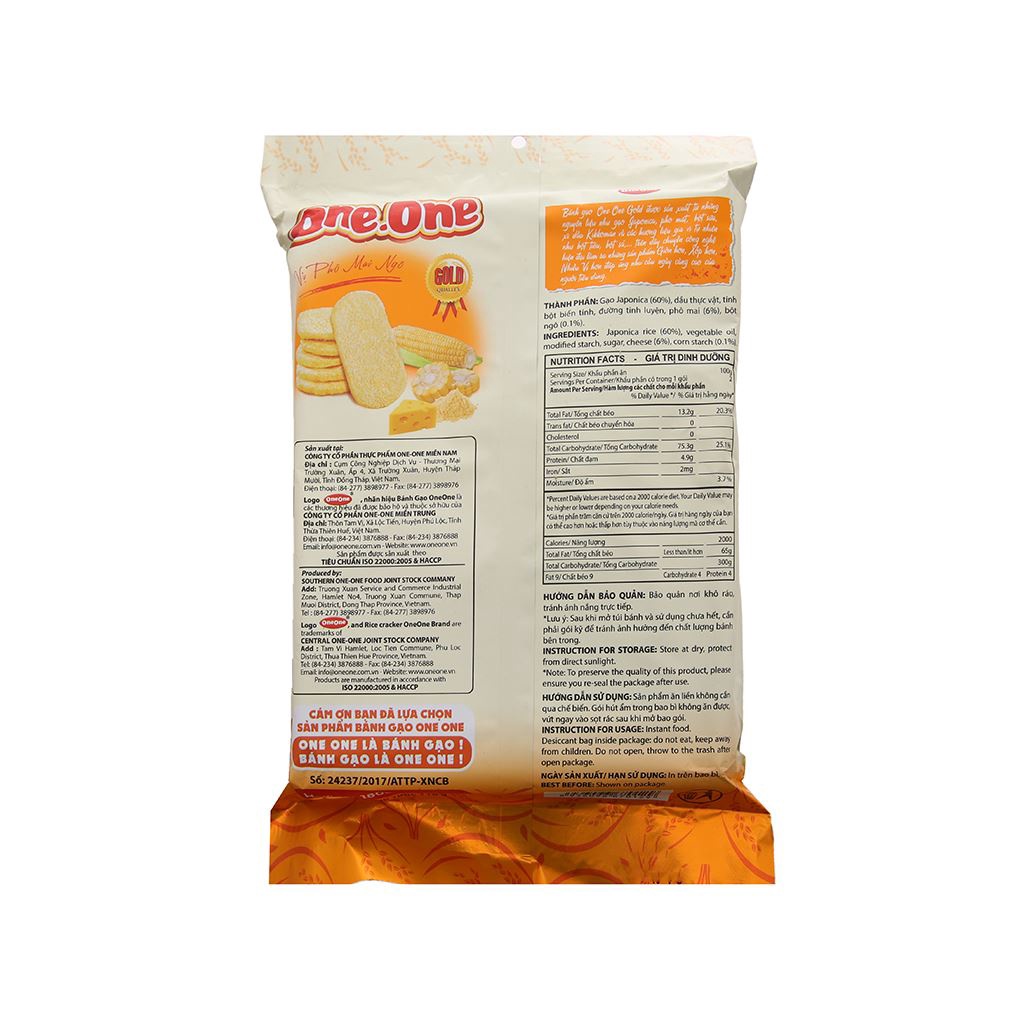 Bánh gạo ngọt vị phô mai ngô  One One gói 118g