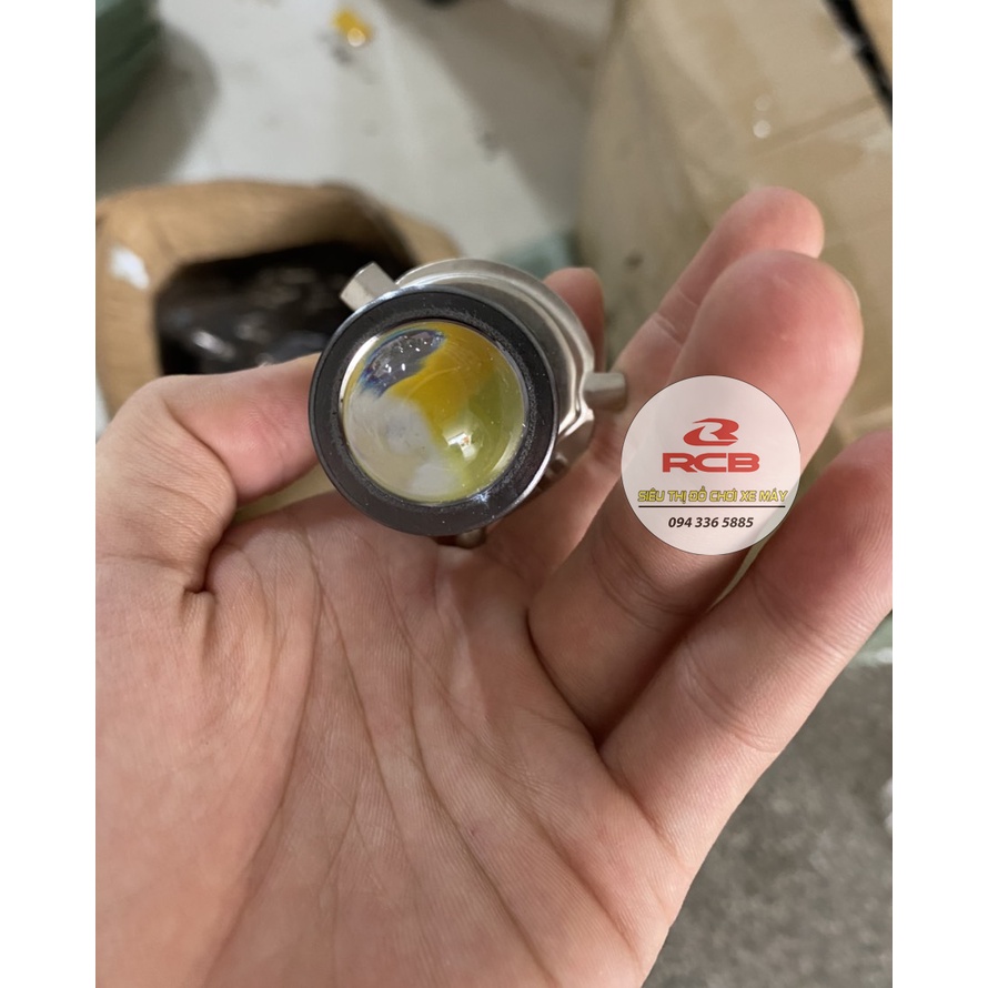 Bóng Đèn Pha Bi Cầu Mini Chân H4 Siêu Sáng , 2 Chế Độ Vàng Và Trắng, Lắp Wave, Sirius, Exciter, Lead, Sh