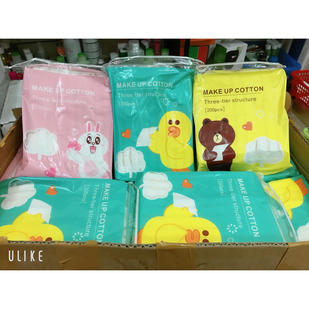 Bông tẩy trang Gấu Vịt Thỏ 200 miếng - 100% cotton