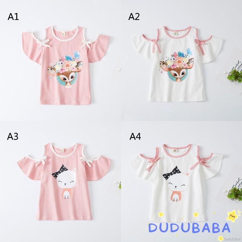 Áo thun ngắn tay hở vai sành điệu dành cho bé gái 2-7 tuổi
