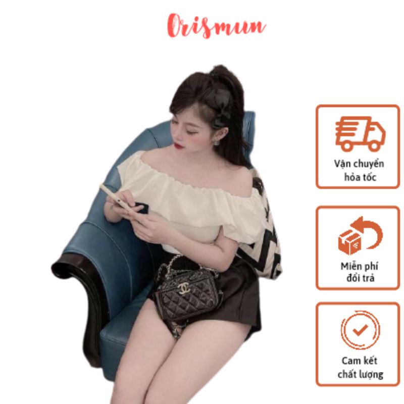 Áo trễ vai bèo ngực tay phồng, áo trễ vai nữ chất vải lụa, áo kiểu hở vai siêu dễ phối đồ CD033