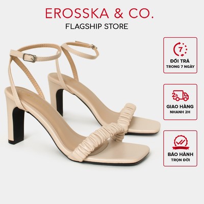 Erosska - Giày sandal cao gót nữ mũi vuông quai nhún thanh lịch màu nude cao 8cm - EB044