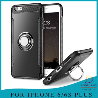 Ốp lưng iPhone 6 Plus/ 6s Plus chống sốc carbon kèm Ring hít ôtô