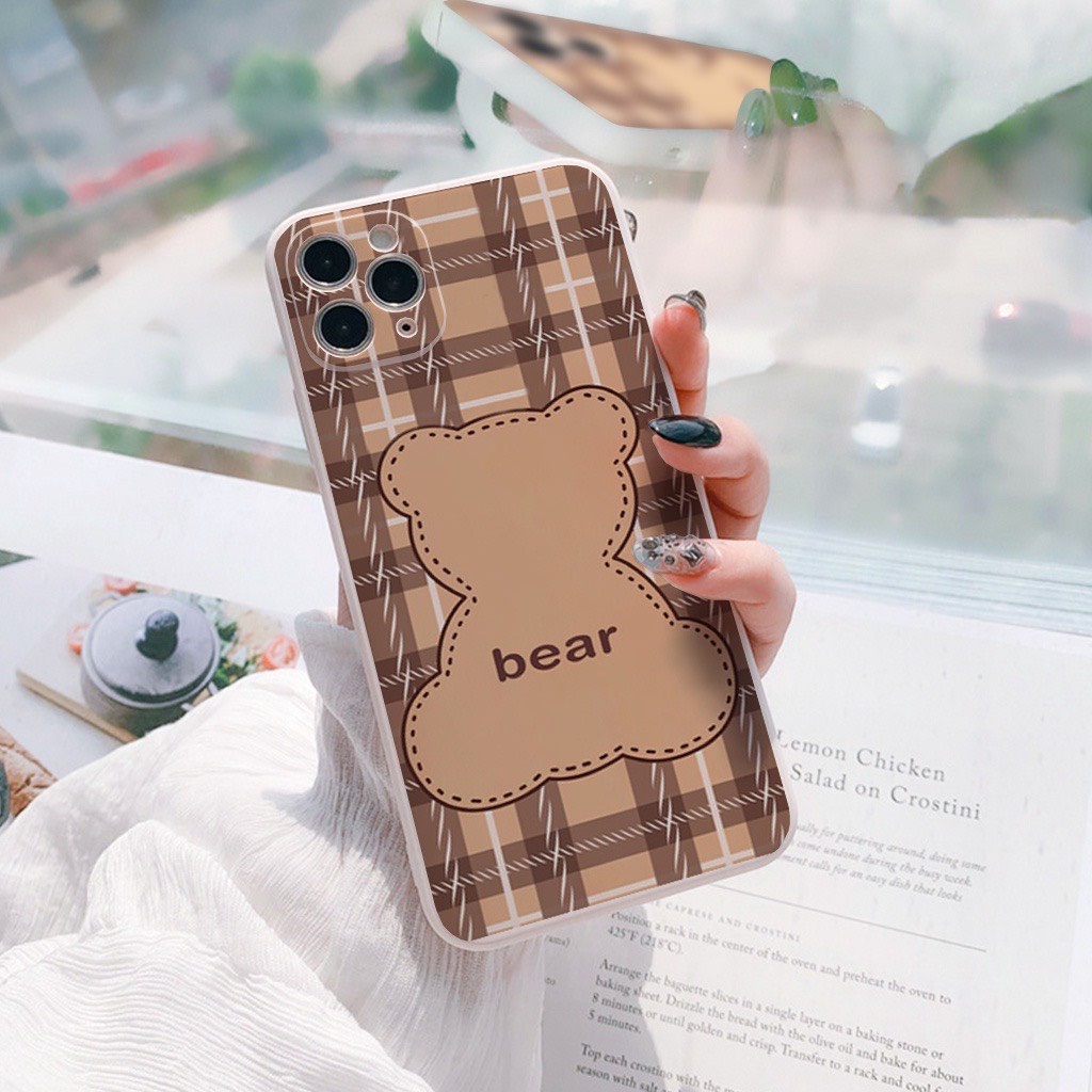 Ốp lưng BVC cạnh vuông giả 14 gấu caro 5 6 5s/6/6plus/6s/6splus/7/7plus/8/8plus/x/xr/xs/11/12/pro/promax/13/14Promax
