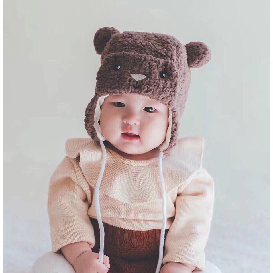 Mũ Len Lông Cừu Hình Gấu Cho Bé HAPPYBEAR