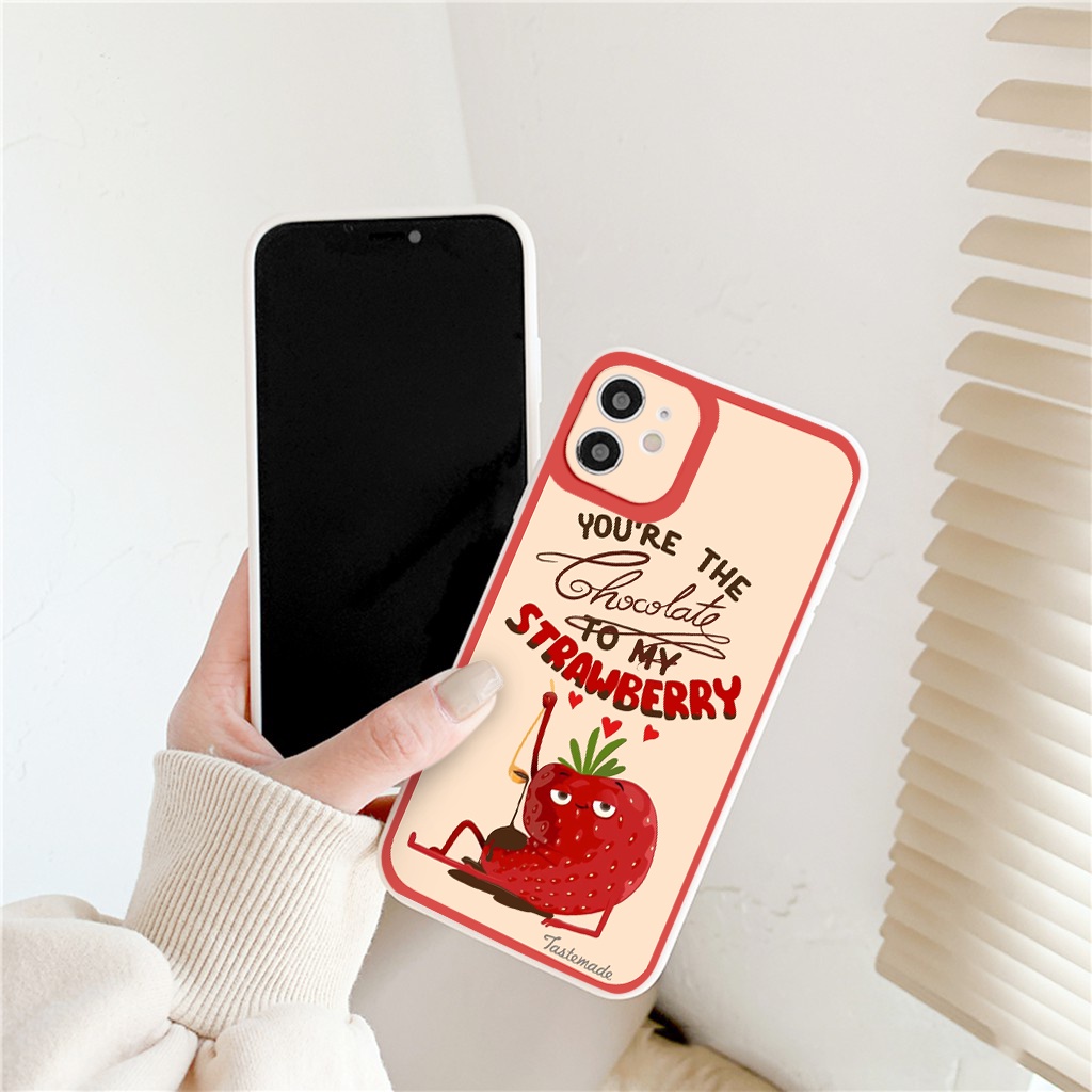 Ốp iphone hot trend vuông cạnh ốp lưng iphone Dâu tây cute 6/6splus/7plus/8/8plus/xr/xs/12/13/pro/max/plus/promax tr1098