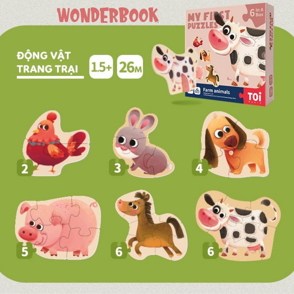 Bộ XẾP HÌNH PUZZLE ĐẦU ĐỜI cho bé 2+ My first puzzle nhiều chủ đề đồ chơi thông minh ghép hình chính hãng TOI