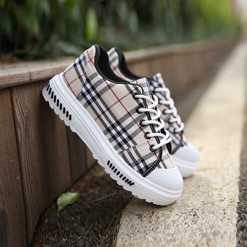 Giày Chạy Bộ Vải Canvas Thắt Dây Sọc Ca Rô Phong Cách Harajuku 2021 | BigBuy360 - bigbuy360.vn