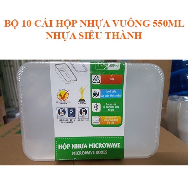 Hộp nhựa vuông Microwave 10 cái