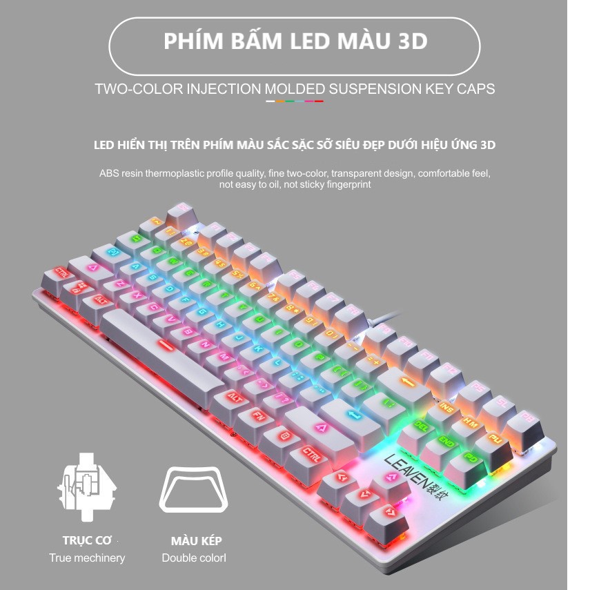 Bàn Phím Cơ Gaming K2 Pro Cho Máy Tính, Bàn Phím Chơi Game Có Dây 87 Phím Nút Bấm Êm Có Led RGB Đổi 10 Chế Độ Màu