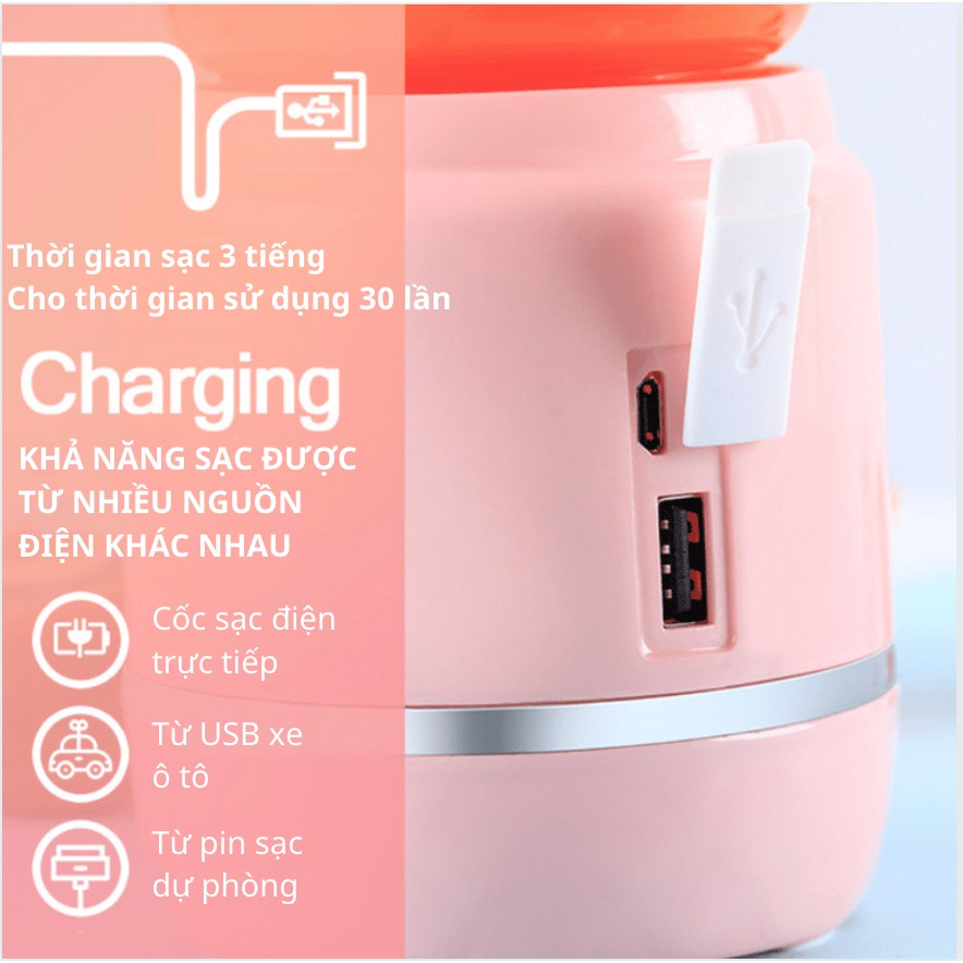 Máy Xay Sinh Tố Cầm Tay Mini Thủy Tinh 6 Lưỡi Inox SUS304 Xay Được Đá Nhỏ [KÈM 6 PHỤ KIỆN TẶNG KÈM]