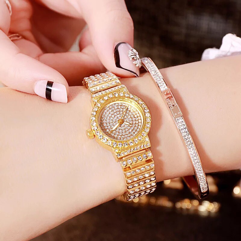 Đồng hồ thời trang nữ DZG dây kim loại đính đá Ht496