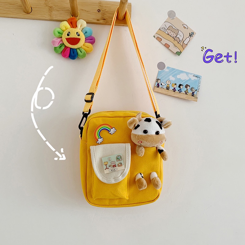Túi Vải Canvas Đeo Chéo Vai Mềm Mại Phong Cách Harajuku Dễ Thương Cho Nữ