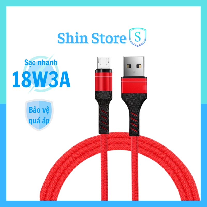 Cáp sạc Micro 3A dây dù 1m USB to Micro chống gãy cho Samsung/Oppo/Xiaomi/Huawei chất lượng cao ( có nhiều màu )