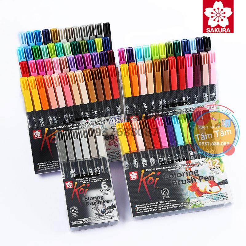 [ TÂM TÂM ]-Bút cọ nước sakura bộ 12 màu, Koi coloring brush-