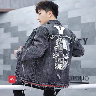 Áo khoác jean nam julido store, áo khoác nam xám in chữ hình logo đẹp phong cách thời trang cao cấp AKJ45