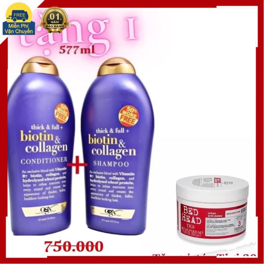 [TẶNG KÈM HẤP TIGI] BIOTIN COLLAGEN Gội + Xả. Chống Rụng Tóc Và Kích Thích Mọc Tóc Nhanh, Hương Thơm (385ml, 577ml)