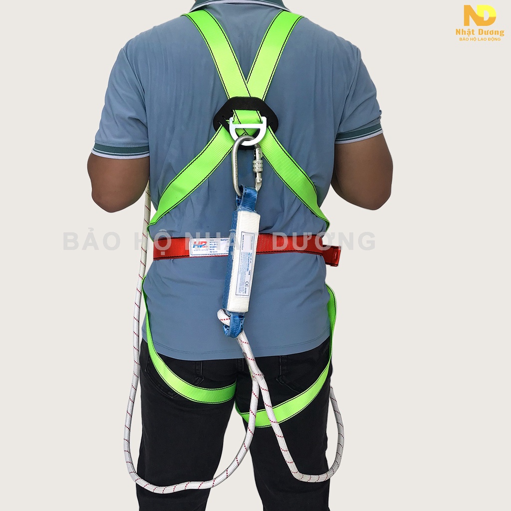 Dây an toàn toàn thân 2 móc sắt có giảm xóc TX11, Dây bảo hộ lao động Nhật Dương móc chịu lực 1000kg