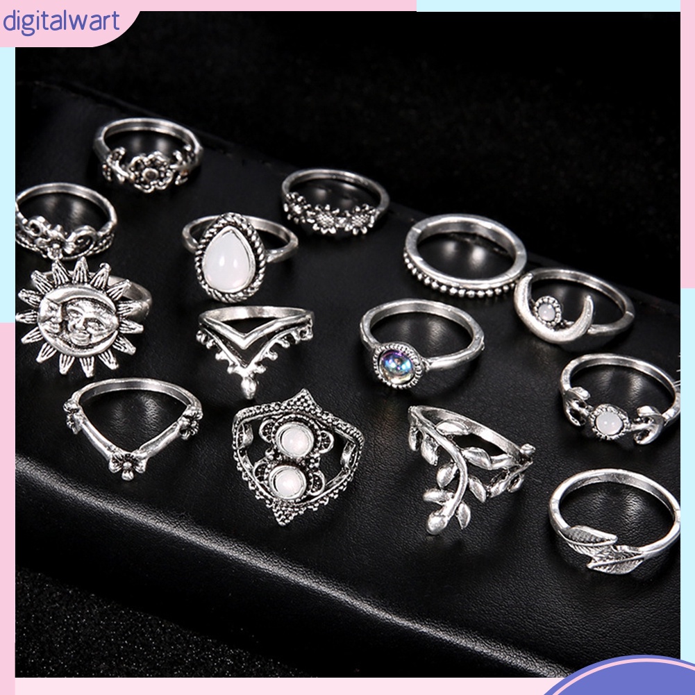 Set 14 nhẫn ngón tay hợp kim kiểu dáng cá tính thời trang cho nữ