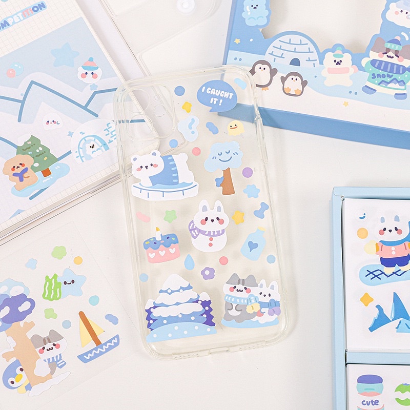 Sticker cute/Hộp 100 tấm hình dán dễ thương Polaroid trang trí sổ planner bullet journal Hàn Quốc Tẻn Tẻn