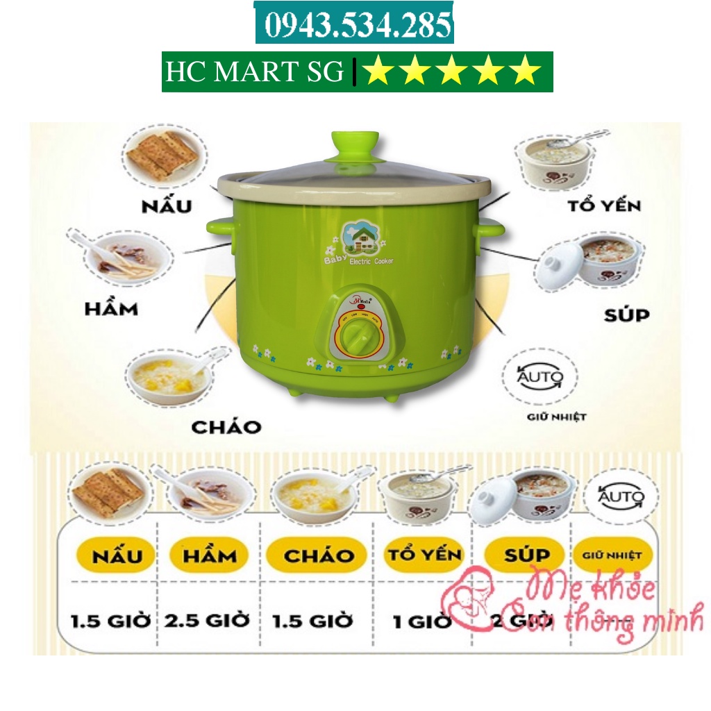 Nồi Hầm Cháo Điện, Nồi Đất Cắm Điện, Nồi Nấu Cháo Chậm 1,5L Hầm Xương, Kho Thịt, Cá, Nấu Cháo Cho Bé - BH UY TÍN