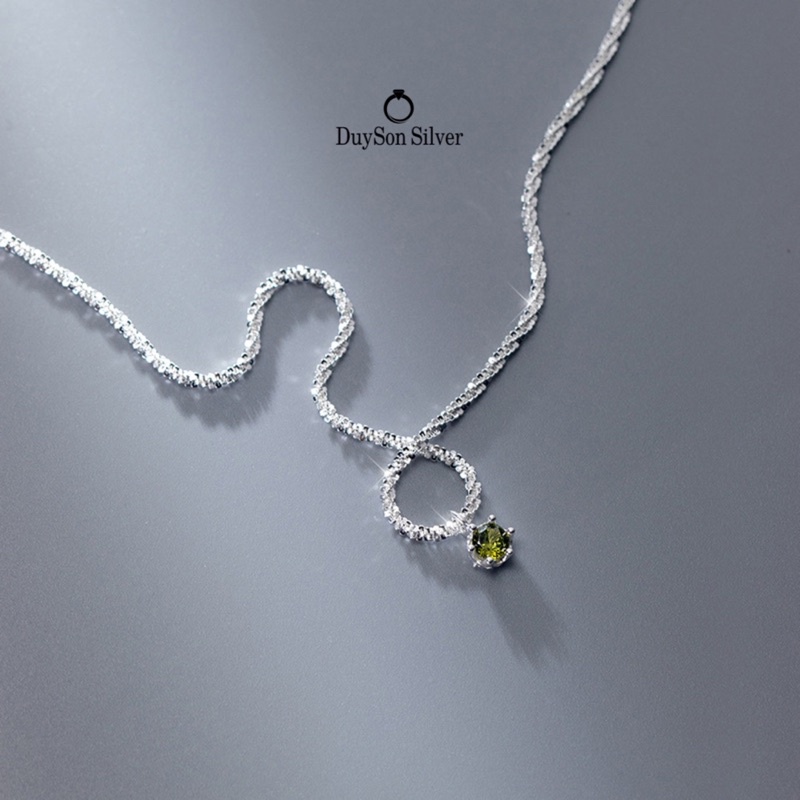 Dây chuyền bạc 925 DUYSON SILVER, Vòng cổ nữ dây xù bắt sáng lấp lánh mặt tròn đính đá