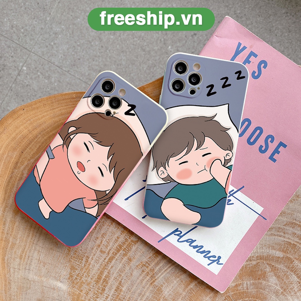 Ốp điện thoại hoạt hình cặp đôi viền vuông ngộ nghĩnh iPhone 13 12 11 pro max se 7plus 8plus 6plus x xr xsmax