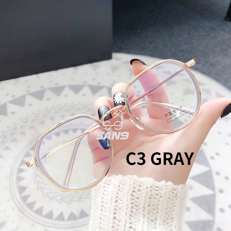 Mắt Kính Gọng Kim Loại Tròn Chống Ánh Sáng Xanh Thời Trang Hàn Quốc Cho Nam Và Nữ